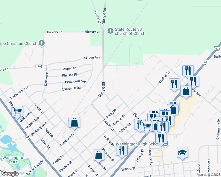 map of restaurants, bars, coffee shops, grocery stores, and more near 830 Blackstone Street in Washington Court House
