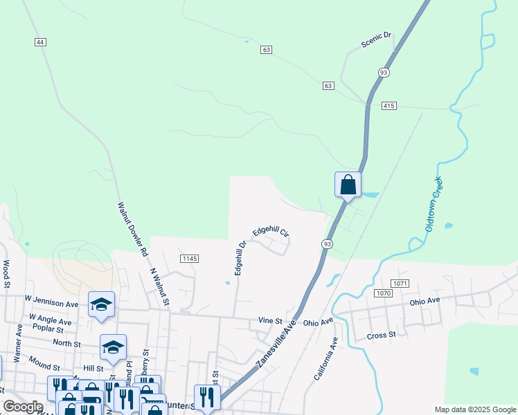 map of restaurants, bars, coffee shops, grocery stores, and more near 546 Edgehill Circle in Logan