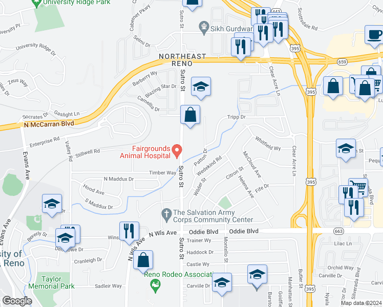 map of restaurants, bars, coffee shops, grocery stores, and more near 2428 Sutro Street in Reno