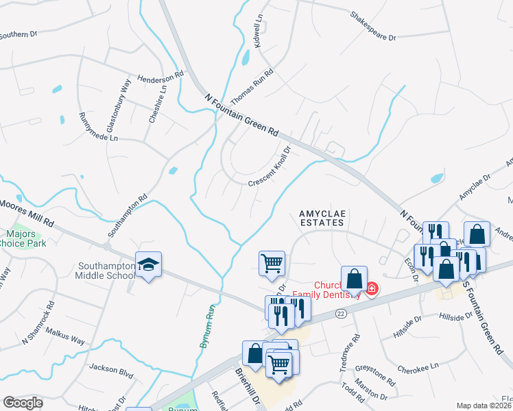 map of restaurants, bars, coffee shops, grocery stores, and more near 606 Portsmouth Court in Bel Air