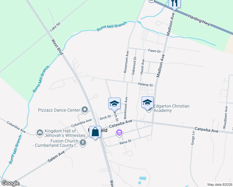 map of restaurants, bars, coffee shops, grocery stores, and more near 217 Church Street in Newfield
