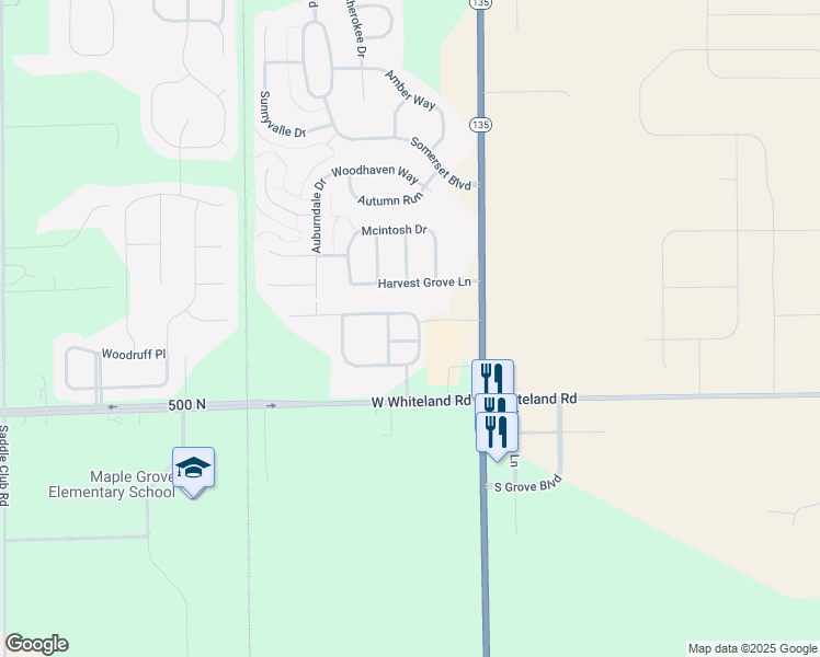 map of restaurants, bars, coffee shops, grocery stores, and more near 5300 Hartshire East Drive in Bargersville