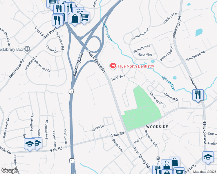 map of restaurants, bars, coffee shops, grocery stores, and more near 922 Maryland 924 in Bel Air