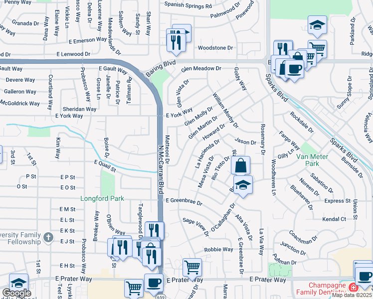 map of restaurants, bars, coffee shops, grocery stores, and more near 749 Glen Martin Drive in Sparks