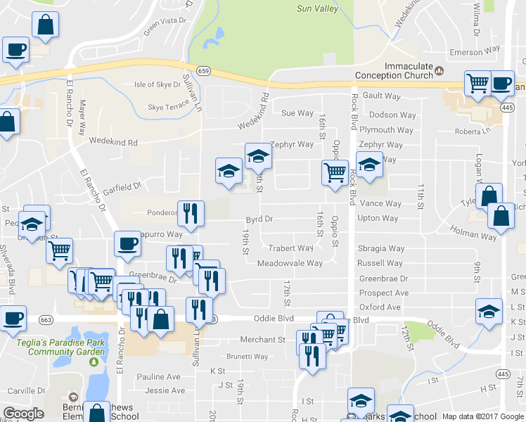 map of restaurants, bars, coffee shops, grocery stores, and more near 2070 18th Street in Sparks