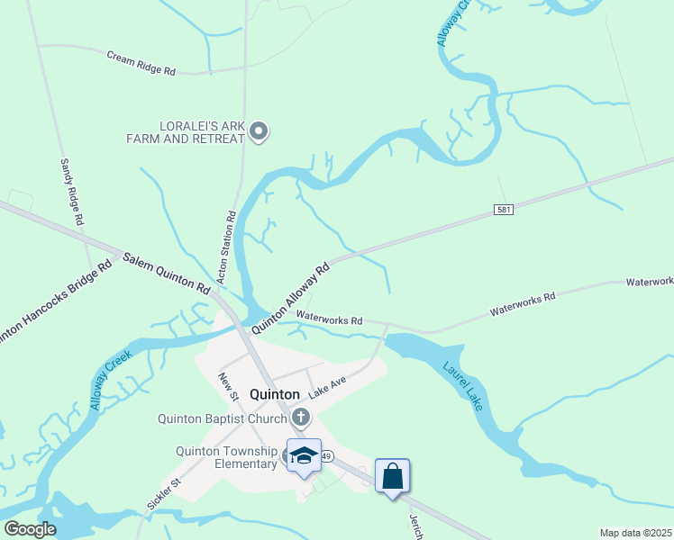 map of restaurants, bars, coffee shops, grocery stores, and more near 45 Quinton Alloway Rd in Salem