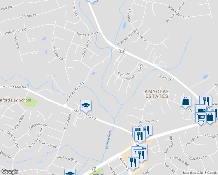 map of restaurants, bars, coffee shops, grocery stores, and more near 1403 Hardley Court in Bel Air