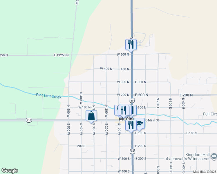 map of restaurants, bars, coffee shops, grocery stores, and more near 262 North 200 West in Mount Pleasant