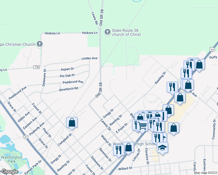 map of restaurants, bars, coffee shops, grocery stores, and more near 830 Blackstone Street in Washington Court House