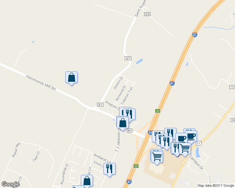 map of restaurants, bars, coffee shops, grocery stores, and more near 100 Norwood Drive in Hedgesville
