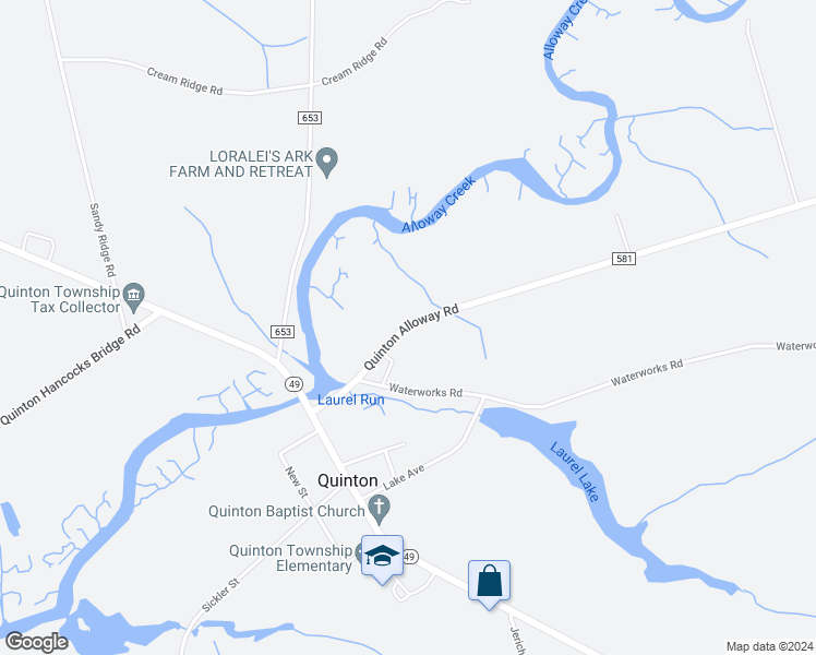 map of restaurants, bars, coffee shops, grocery stores, and more near 45 Quinton Alloway Road in Salem
