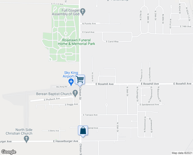 map of restaurants, bars, coffee shops, grocery stores, and more near 3225 East Goldenrod Avenue in Terre Haute