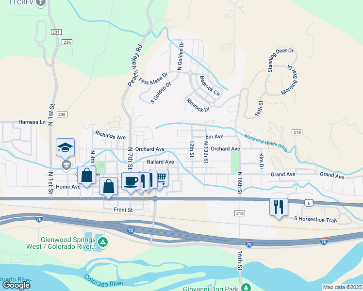 map of restaurants, bars, coffee shops, grocery stores, and more near 1196-1198 Orchard Avenue in Silt