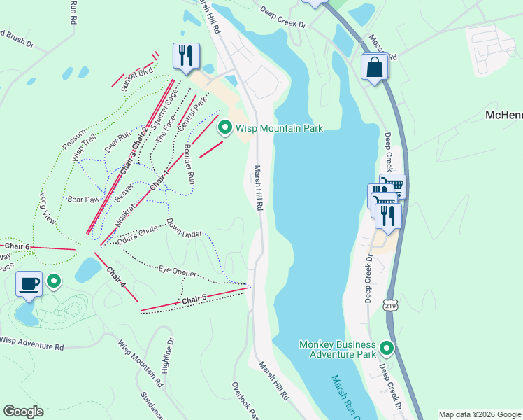 map of restaurants, bars, coffee shops, grocery stores, and more near 771 Marsh Hill Road in McHenry