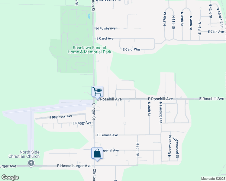 map of restaurants, bars, coffee shops, grocery stores, and more near 3225 East Goldenrod Avenue in Terre Haute