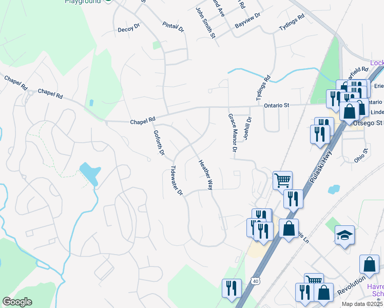map of restaurants, bars, coffee shops, grocery stores, and more near 202 Mallard Court in Havre de Grace