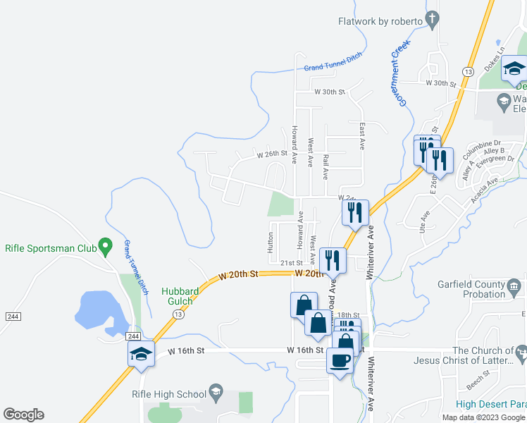 map of restaurants, bars, coffee shops, grocery stores, and more near 787 West 24th Street in Rifle