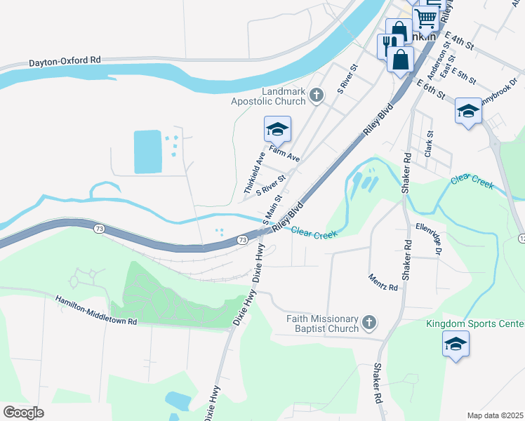 map of restaurants, bars, coffee shops, grocery stores, and more near 1133 South Main Street in Franklin