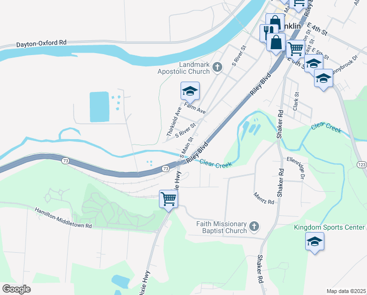map of restaurants, bars, coffee shops, grocery stores, and more near 1131 South Main Street in Franklin