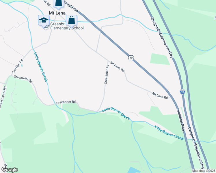 map of restaurants, bars, coffee shops, grocery stores, and more near 21445 Greenbrier Road in Boonsboro