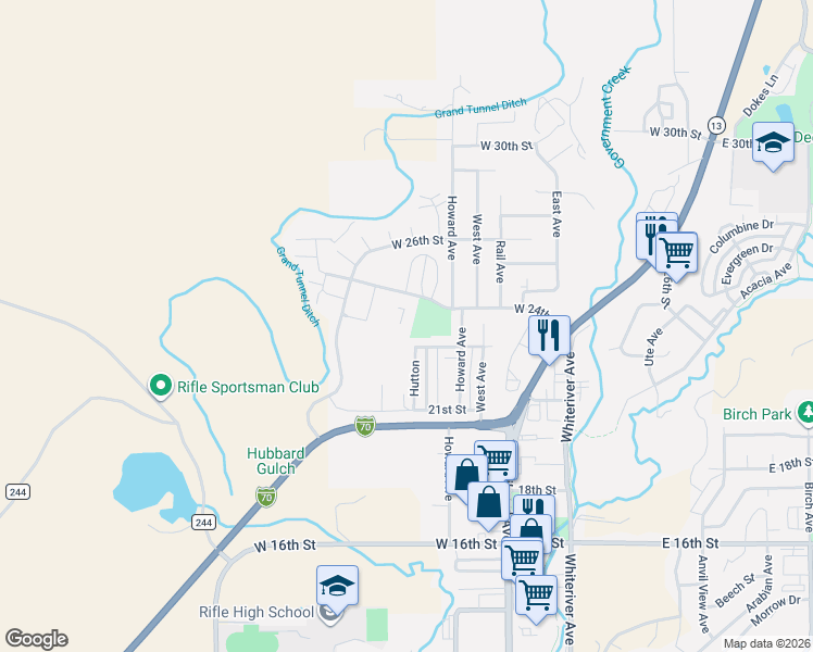 map of restaurants, bars, coffee shops, grocery stores, and more near 787 West 24th Street in Rifle