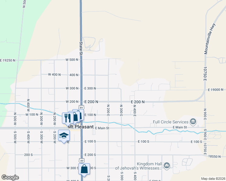 map of restaurants, bars, coffee shops, grocery stores, and more near 234 East 300 North in Mount Pleasant