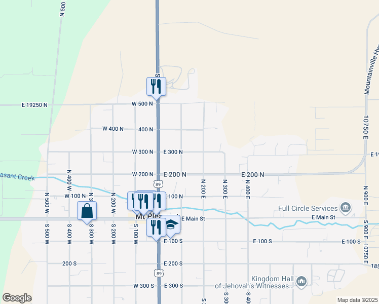 map of restaurants, bars, coffee shops, grocery stores, and more near East 300 North in Mount Pleasant