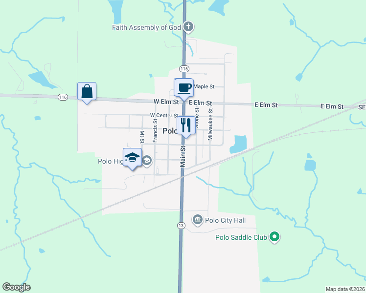 map of restaurants, bars, coffee shops, grocery stores, and more near 706 Main Street in Polo