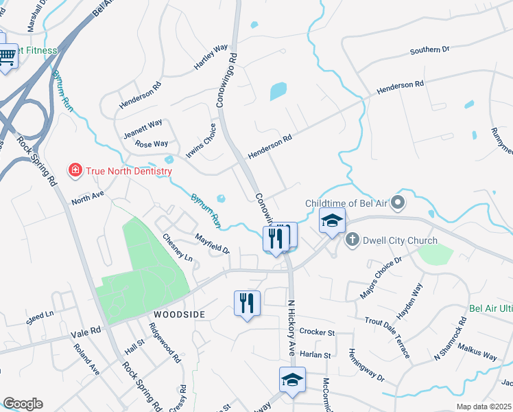 map of restaurants, bars, coffee shops, grocery stores, and more near 902 Felicia Court in Bel Air