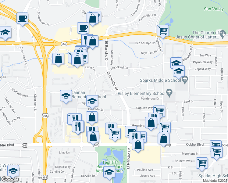 map of restaurants, bars, coffee shops, grocery stores, and more near 2221 Ash Avenue in Sparks