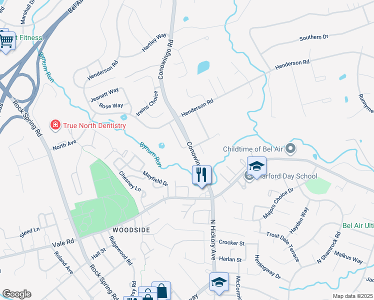 map of restaurants, bars, coffee shops, grocery stores, and more near 902 Felicia Court in Bel Air