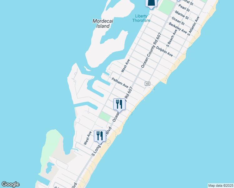 map of restaurants, bars, coffee shops, grocery stores, and more near 335 Stratford Avenue in Beach Haven