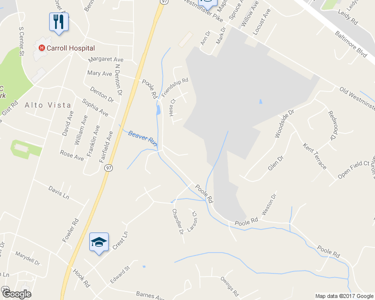 map of restaurants, bars, coffee shops, grocery stores, and more near 813 Poole Road in Westminster