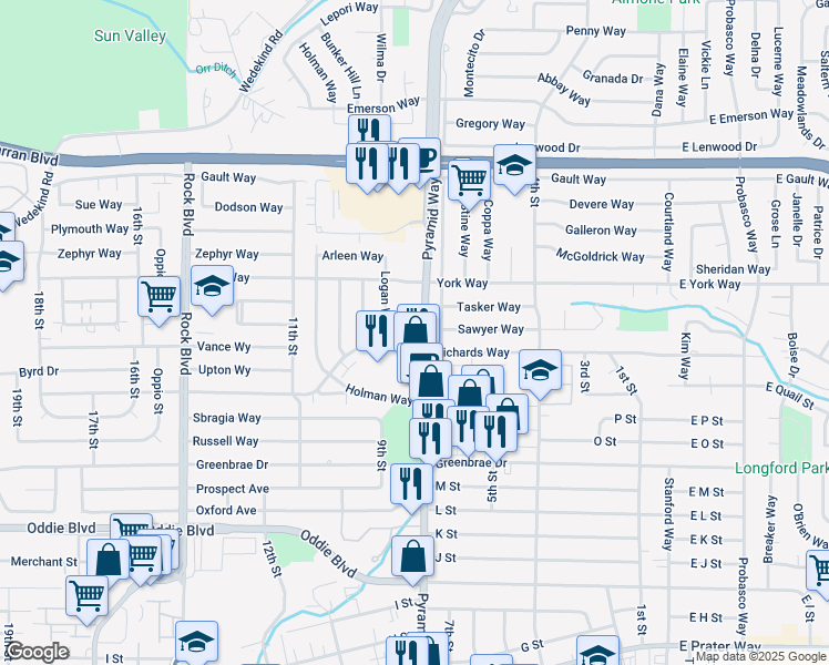 map of restaurants, bars, coffee shops, grocery stores, and more near in Sparks