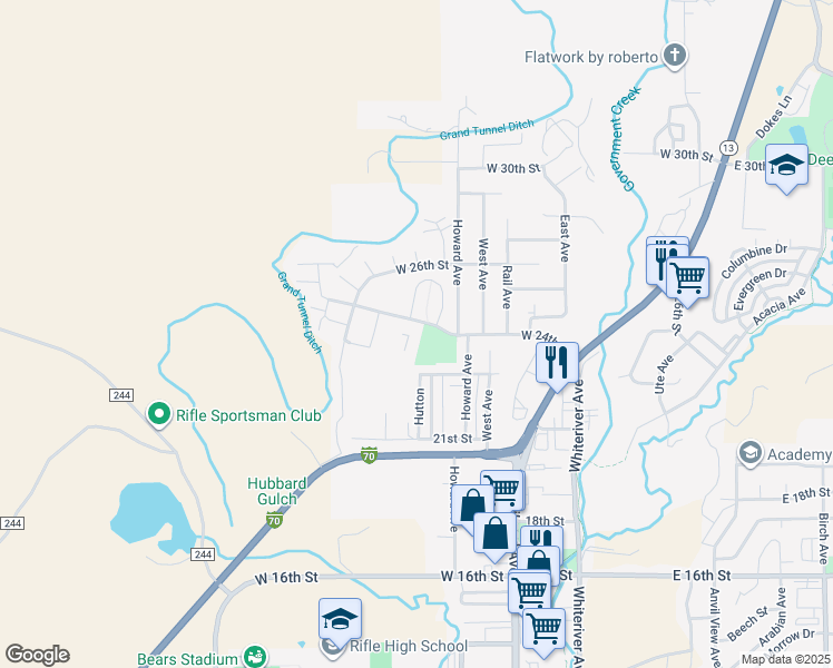 map of restaurants, bars, coffee shops, grocery stores, and more near 822 West 24th Street in Rifle