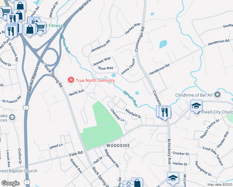 map of restaurants, bars, coffee shops, grocery stores, and more near 506 Lloyd Place in Bel Air
