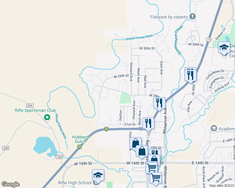 map of restaurants, bars, coffee shops, grocery stores, and more near 773 West 24th Street in Rifle