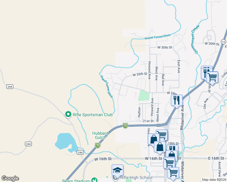 map of restaurants, bars, coffee shops, grocery stores, and more near 1135 West 24th Street in Rifle
