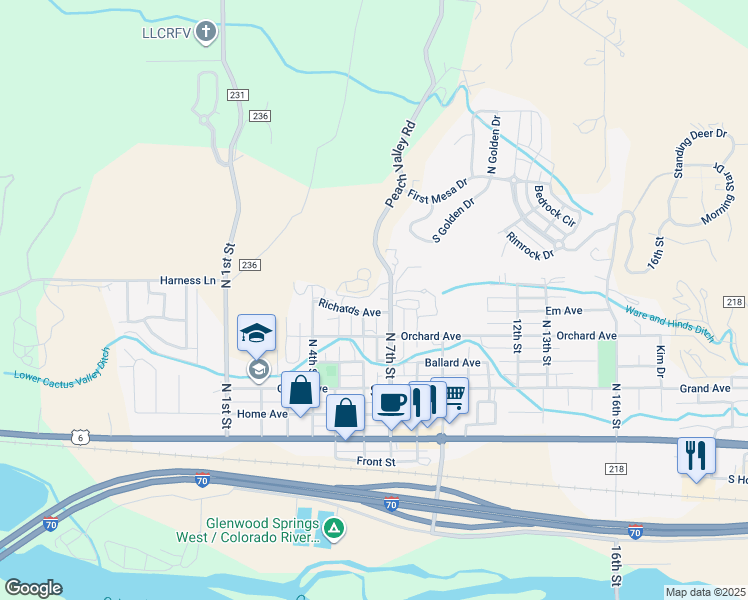map of restaurants, bars, coffee shops, grocery stores, and more near 691 North 7th Street in Silt