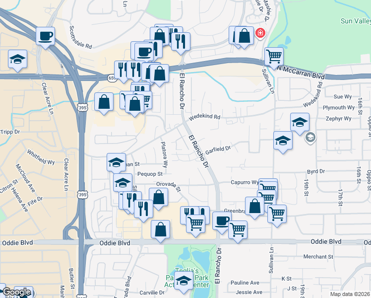 map of restaurants, bars, coffee shops, grocery stores, and more near 3230 Wedekind Road in Sparks