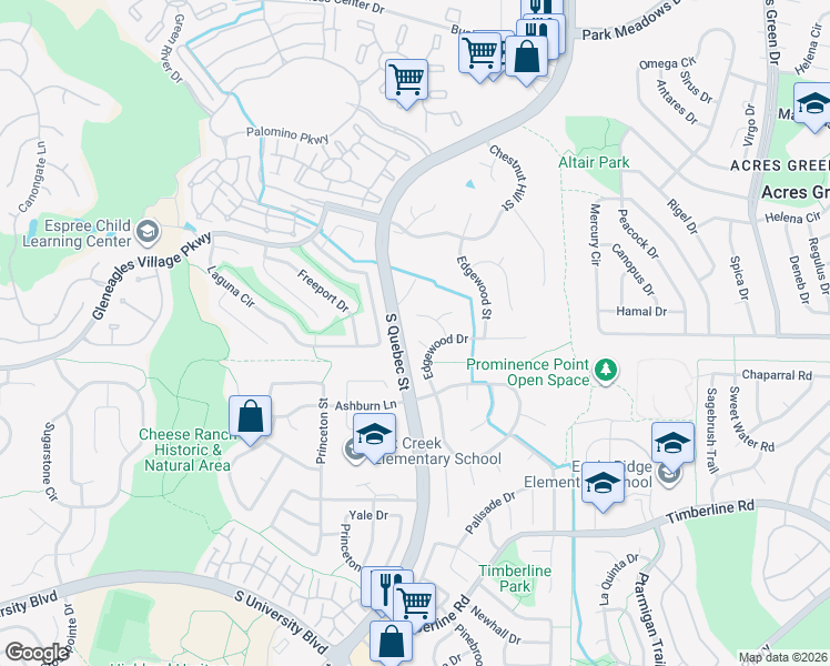 map of restaurants, bars, coffee shops, grocery stores, and more near 6846 Edgewood Way in Littleton