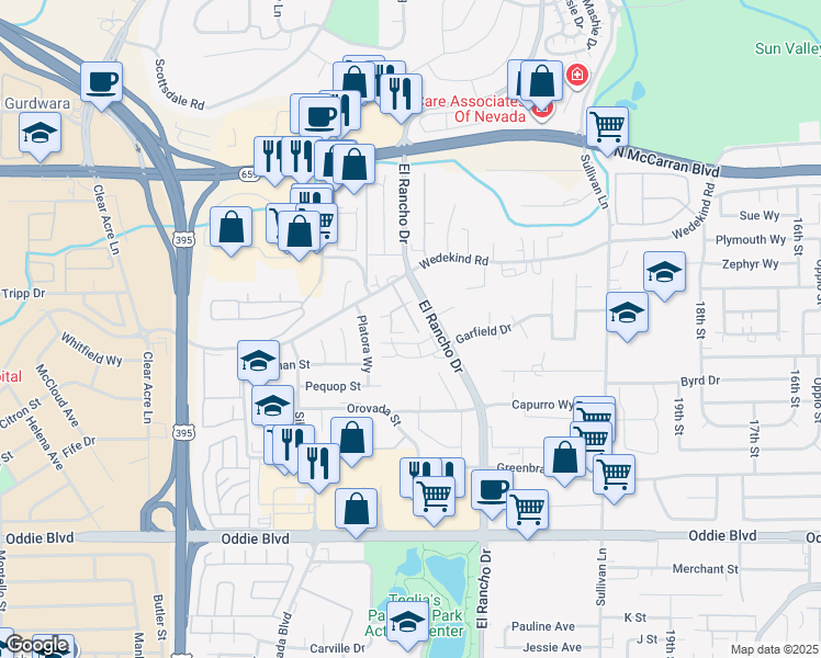 map of restaurants, bars, coffee shops, grocery stores, and more near 3230 Wedekind Road in Sparks