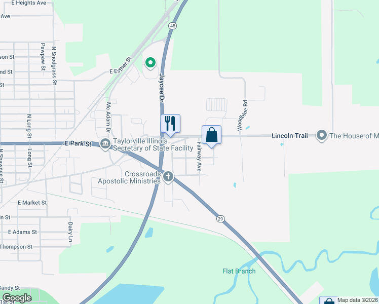 map of restaurants, bars, coffee shops, grocery stores, and more near 315 Richmond Avenue in Taylorville