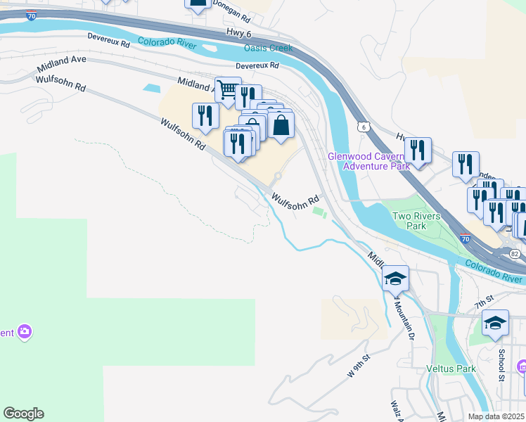 map of restaurants, bars, coffee shops, grocery stores, and more near 220 Flat Tops View Drive in Glenwood Springs