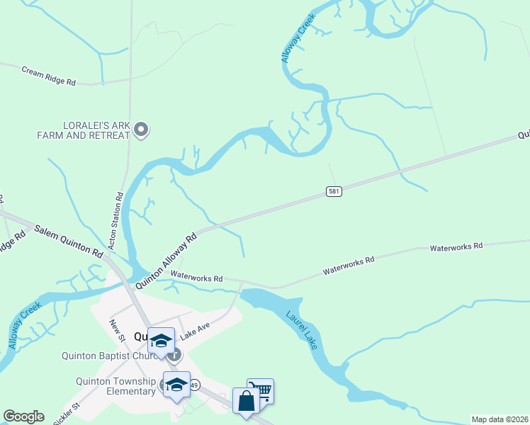 map of restaurants, bars, coffee shops, grocery stores, and more near 36 Quinton Alloway Road in Salem
