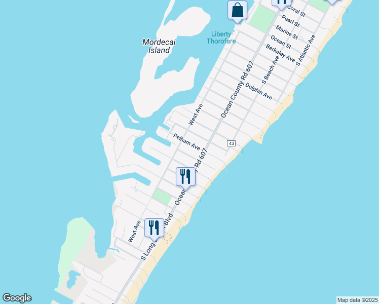 map of restaurants, bars, coffee shops, grocery stores, and more near 323 Stratford Avenue in Beach Haven