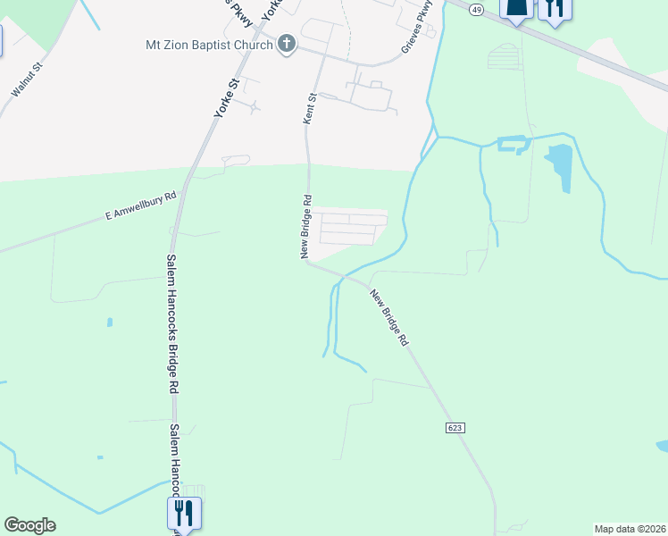 map of restaurants, bars, coffee shops, grocery stores, and more near 2 New Bridge Road in Salem
