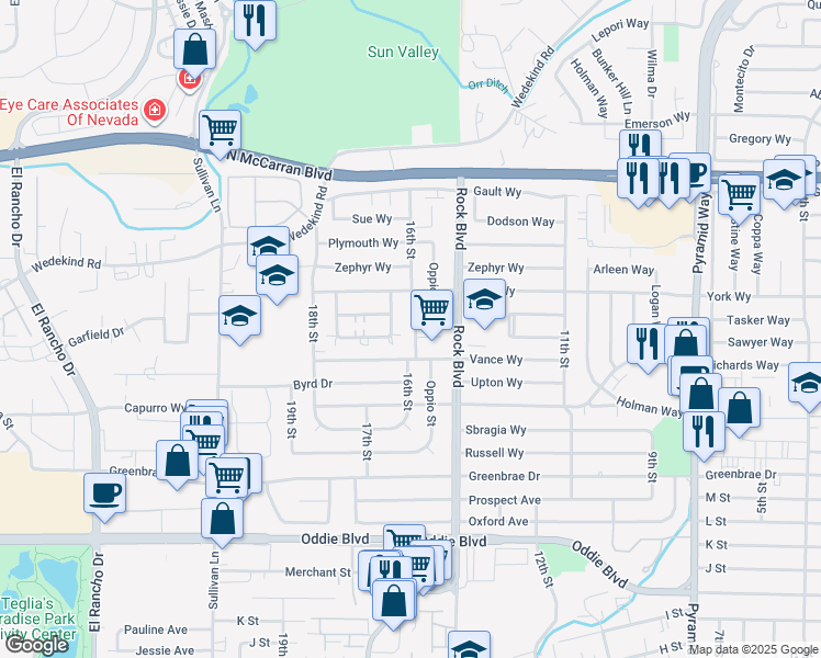 map of restaurants, bars, coffee shops, grocery stores, and more near 2284 Oppio Street in Sparks