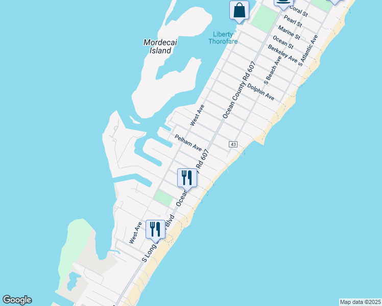 map of restaurants, bars, coffee shops, grocery stores, and more near 323 Stratford Avenue in Beach Haven