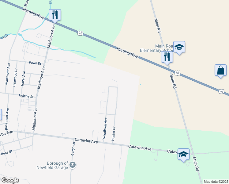 map of restaurants, bars, coffee shops, grocery stores, and more near 114 Hunter Dr in Newfield